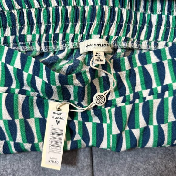 Max Studio Pants Womens Medium Green Geometric Bubble Crepe Side Border Mid Rise - Picture 4 of 9